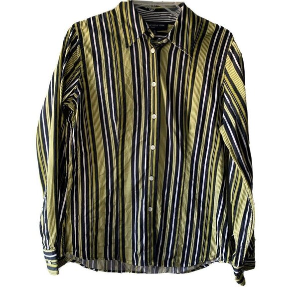 jones new york tops medium button front blue green stripes - Picture 1 of 4